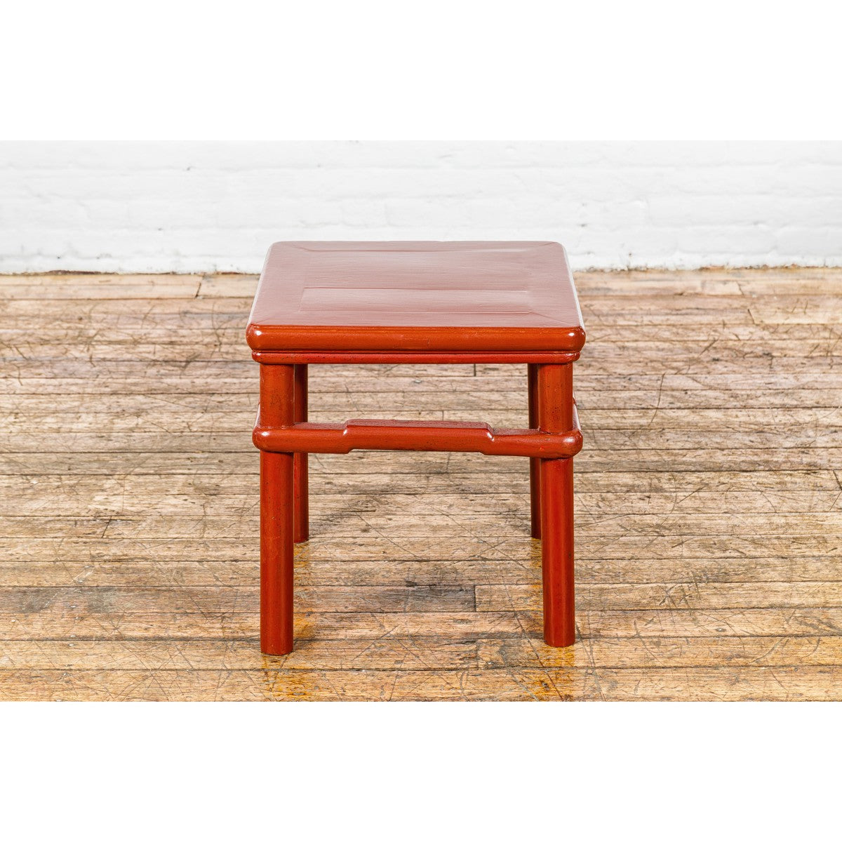 Qing Dynasty 19th Century Red Lacquer Side Table with Humpback Stretcher-17. Asian & Chinese Furniture, Art, Antiques, Vintage Home Décor for sale at FEA Home