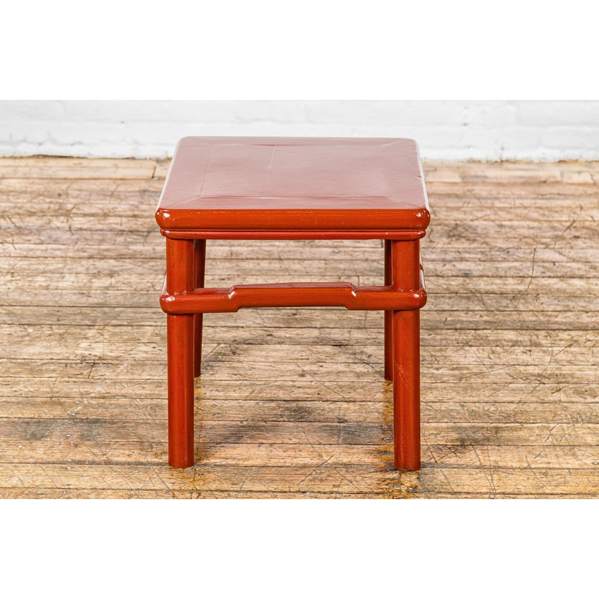 Qing Dynasty 19th Century Red Lacquer Side Table with Humpback Stretcher-4. Asian & Chinese Furniture, Art, Antiques, Vintage Home Décor for sale at FEA Home
