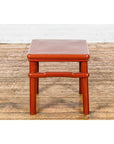 Red Square Side Table with Humpback Stretcher-6. Asian & Chinese Furniture, Art, Antiques, Vintage Home Décor for sale at FEA Home