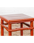 Red Square Side Table with Humpback Stretcher-7. Asian & Chinese Furniture, Art, Antiques, Vintage Home Décor for sale at FEA Home