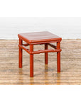 Red Square Side Table with Humpback Stretcher-8. Asian & Chinese Furniture, Art, Antiques, Vintage Home Décor for sale at FEA Home