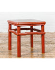 Red Square Side Table with Humpback Stretcher-10. Asian & Chinese Furniture, Art, Antiques, Vintage Home Décor for sale at FEA Home