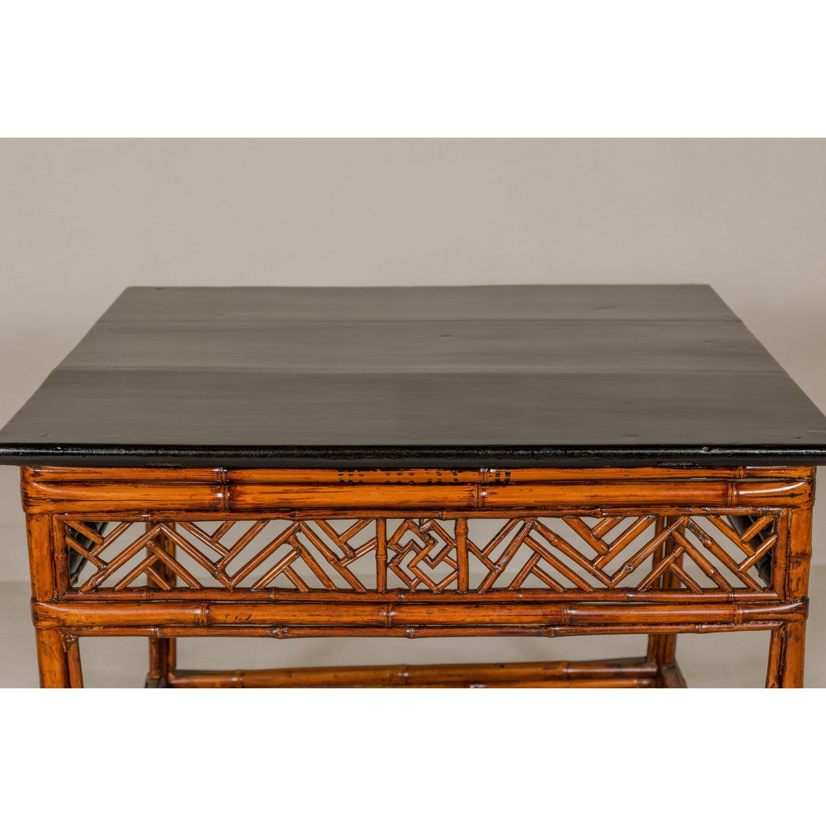 Bamboo Qing Dynasty Center Table with Geometric Apron and Black Lacquered Top-10. Asian & Chinese Furniture, Art, Antiques, Vintage Home Décor for sale at FEA Home