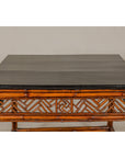 Bamboo Qing Dynasty Center Table with Geometric Apron and Black Lacquered Top-10. Asian & Chinese Furniture, Art, Antiques, Vintage Home Décor for sale at FEA Home