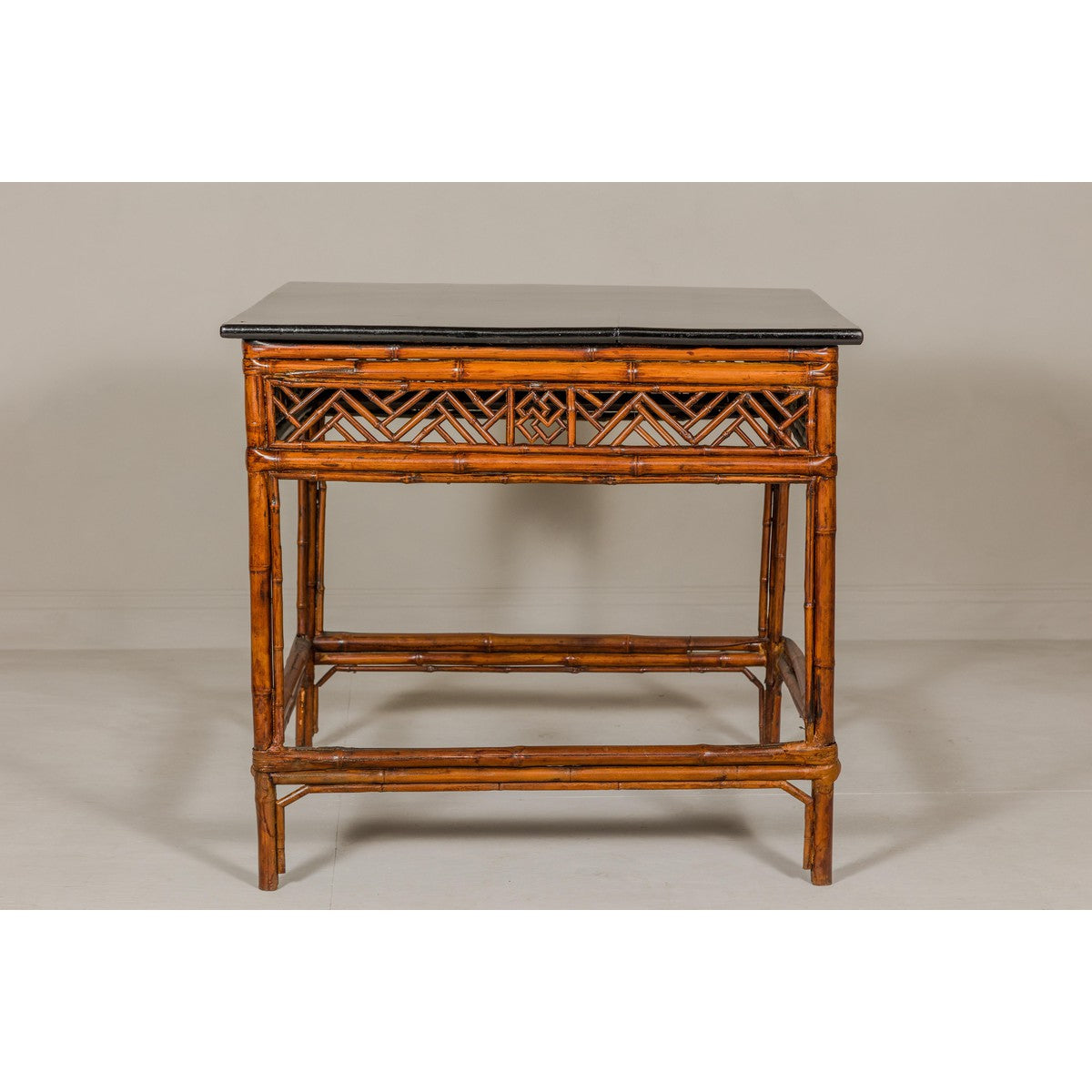 Bamboo Qing Dynasty Center Table with Geometric Apron and Black Lacquered Top-13. Asian & Chinese Furniture, Art, Antiques, Vintage Home Décor for sale at FEA Home
