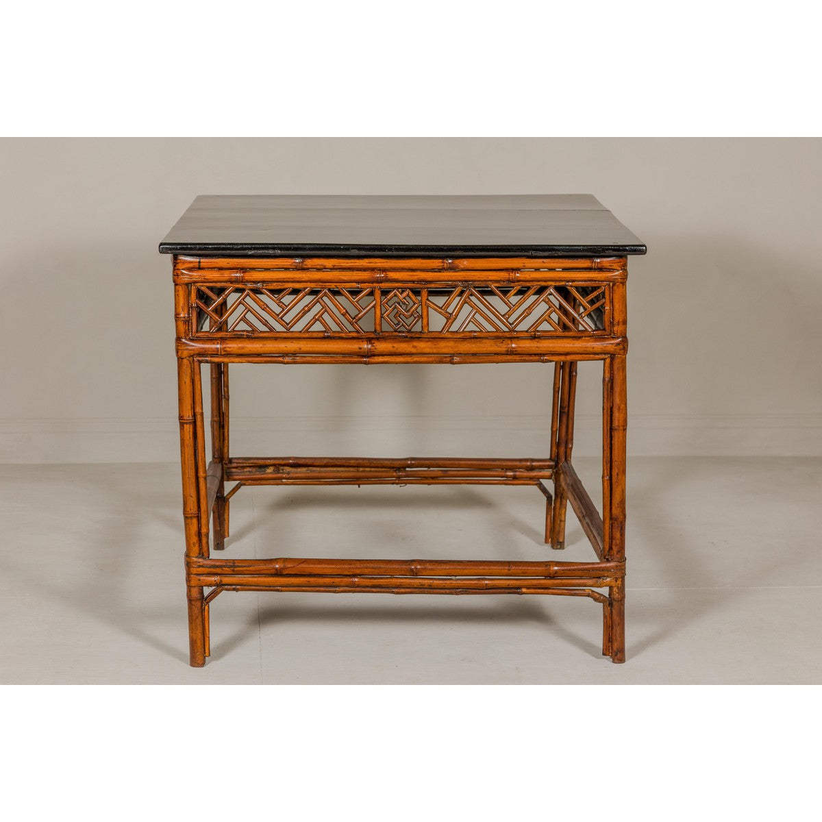 Bamboo Qing Dynasty Center Table with Geometric Apron and Black Lacquered Top-14. Asian & Chinese Furniture, Art, Antiques, Vintage Home Décor for sale at FEA Home