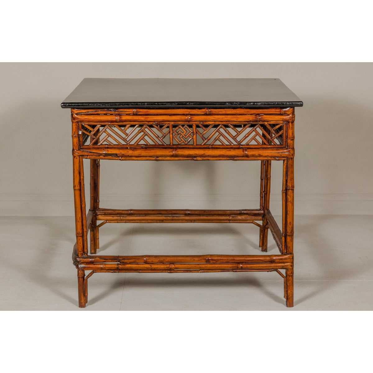 Bamboo Qing Dynasty Center Table with Geometric Apron and Black Lacquered Top-15. Asian & Chinese Furniture, Art, Antiques, Vintage Home Décor for sale at FEA Home