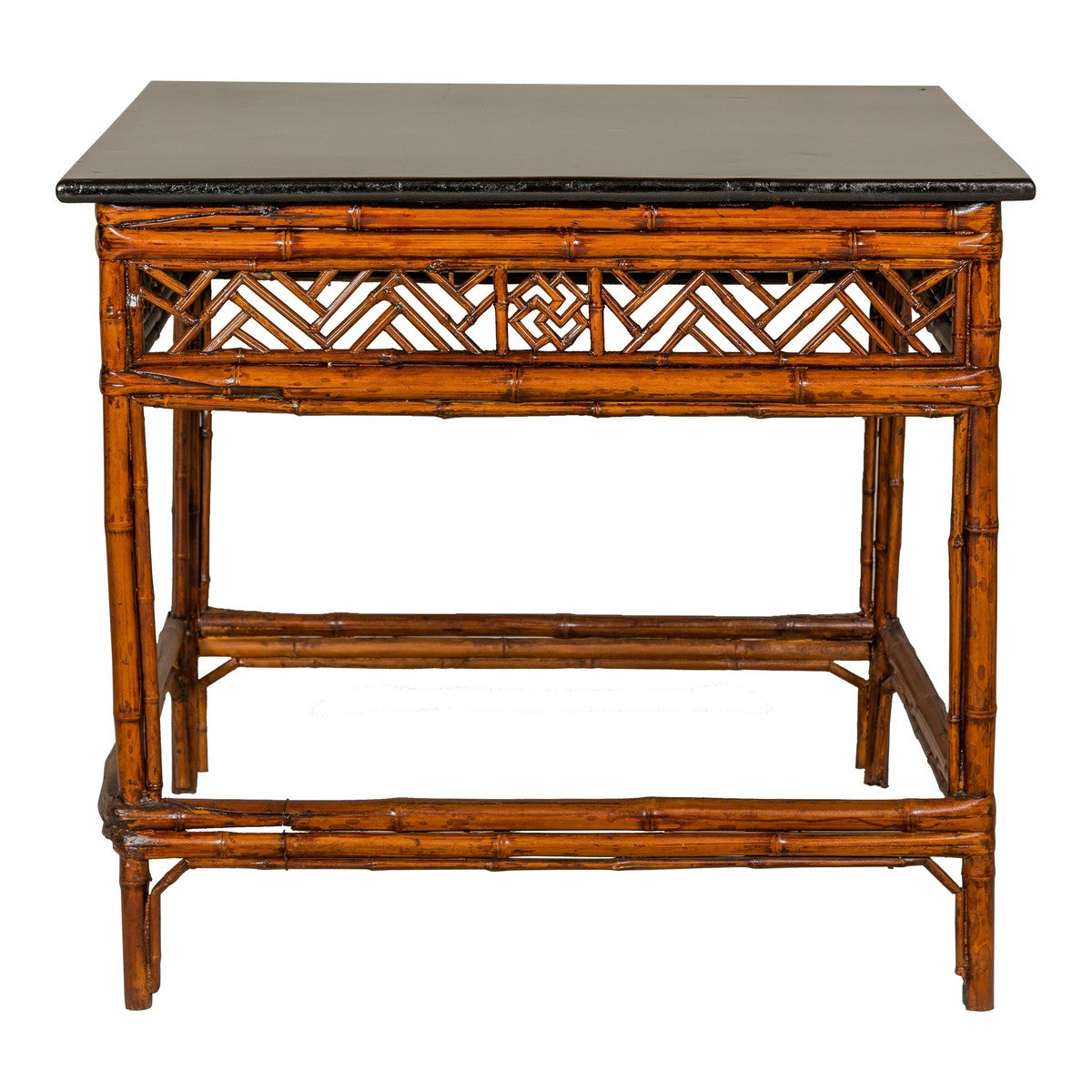 Bamboo Qing Dynasty Center Table with Geometric Apron and Black Lacquered Top-17. Asian & Chinese Furniture, Art, Antiques, Vintage Home Décor for sale at FEA Home
