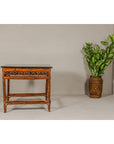 Bamboo Qing Dynasty Center Table with Geometric Apron and Black Lacquered Top-4. Asian & Chinese Furniture, Art, Antiques, Vintage Home Décor for sale at FEA Home