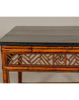 Bamboo Qing Dynasty Center Table with Geometric Apron and Black Lacquered Top-5. Asian & Chinese Furniture, Art, Antiques, Vintage Home Décor for sale at FEA Home