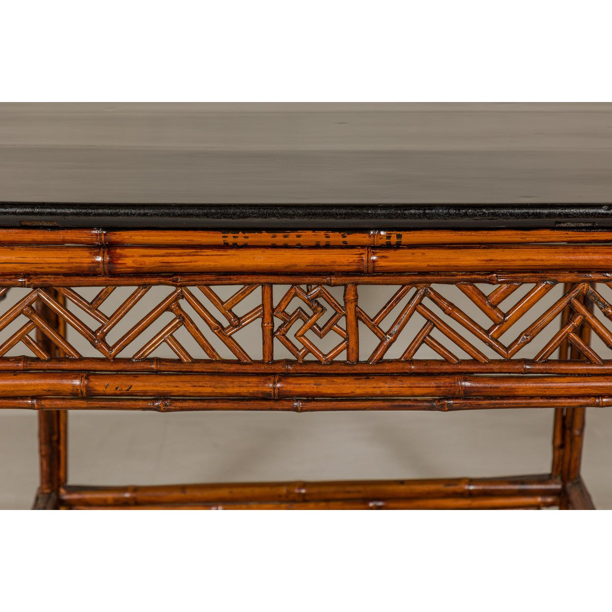 Bamboo Qing Dynasty Center Table with Geometric Apron and Black Lacquered Top-7. Asian & Chinese Furniture, Art, Antiques, Vintage Home Décor for sale at FEA Home