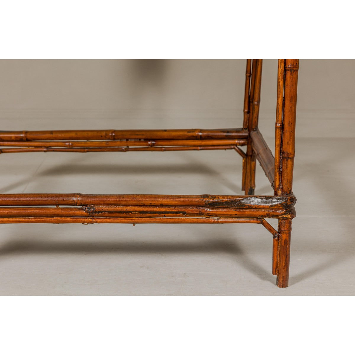 Bamboo Qing Dynasty Center Table with Geometric Apron and Black Lacquered Top-9. Asian & Chinese Furniture, Art, Antiques, Vintage Home Décor for sale at FEA Home