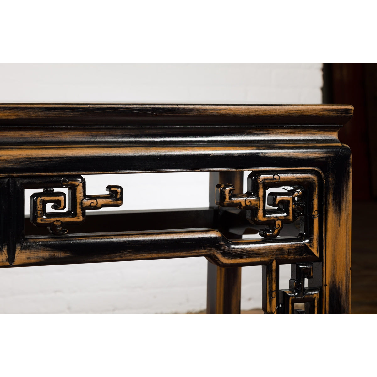 Chinese Vintage Black and Brown Low Console Table-10. Asian & Chinese Furniture, Art, Antiques, Vintage Home Décor for sale at FEA Home
