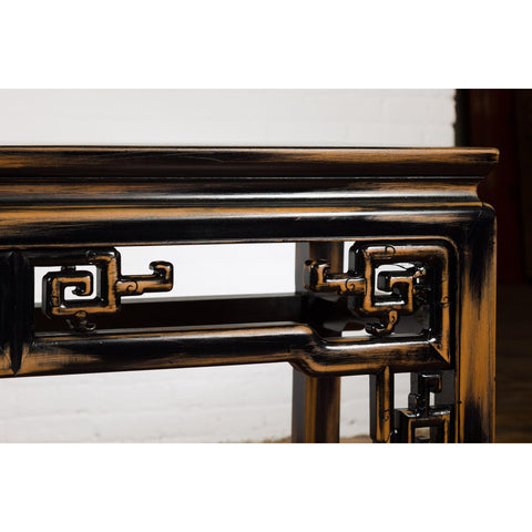 Chinese Vintage Black and Brown Low Console Table-YN1511-10. Asian & Chinese Furniture, Art, Antiques, Vintage Home Décor for sale at FEA Home