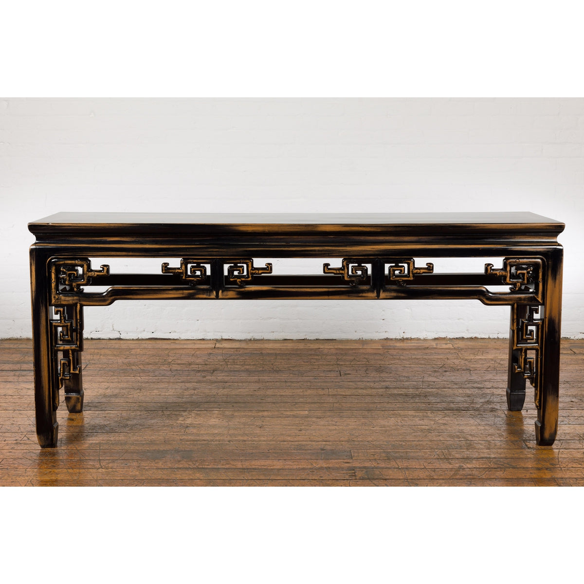 Chinese Vintage Black and Brown Low Console Table-12. Asian & Chinese Furniture, Art, Antiques, Vintage Home Décor for sale at FEA Home