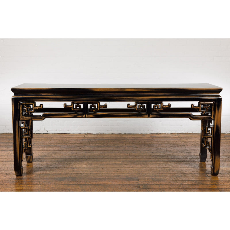 Chinese Vintage Black and Brown Low Console Table-YN1511-12. Asian & Chinese Furniture, Art, Antiques, Vintage Home Décor for sale at FEA Home