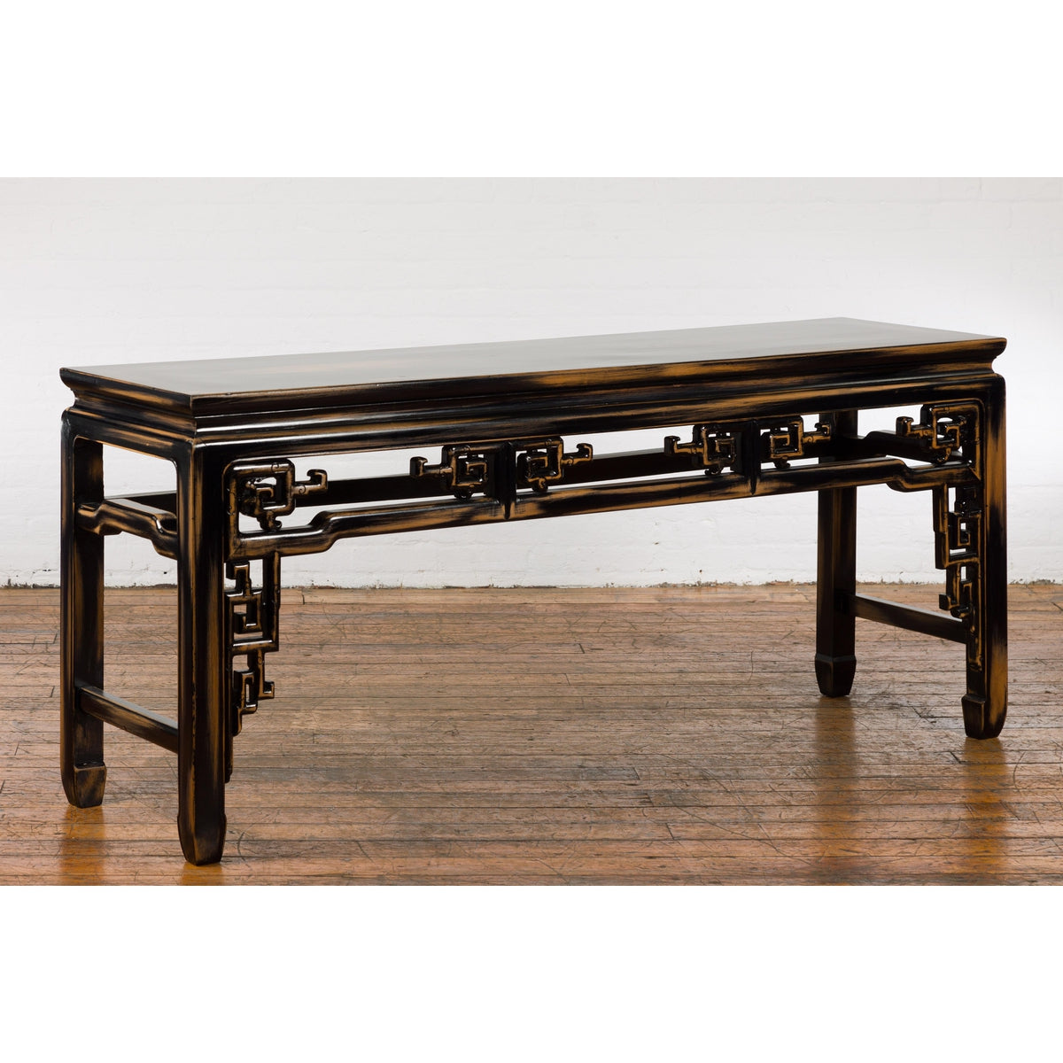 Chinese Vintage Black and Brown Low Console Table-13. Asian & Chinese Furniture, Art, Antiques, Vintage Home Décor for sale at FEA Home