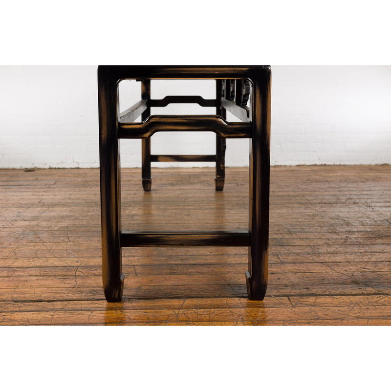 Chinese Vintage Black and Brown Low Console Table-YN1511-15. Asian & Chinese Furniture, Art, Antiques, Vintage Home Décor for sale at FEA Home
