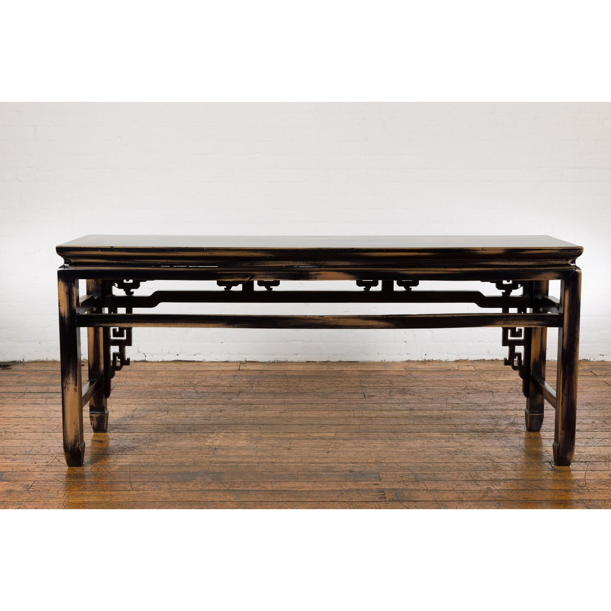 Chinese Vintage Black and Brown Low Console Table-18. Asian & Chinese Furniture, Art, Antiques, Vintage Home Décor for sale at FEA Home