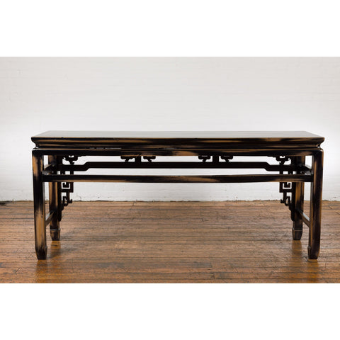 Chinese Vintage Black and Brown Low Console Table-YN1511-18. Asian & Chinese Furniture, Art, Antiques, Vintage Home Décor for sale at FEA Home