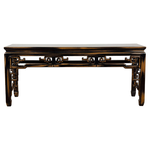 Chinese Vintage Black and Brown Low Console Table-YN1511-1. Asian & Chinese Furniture, Art, Antiques, Vintage Home Décor for sale at FEA Home