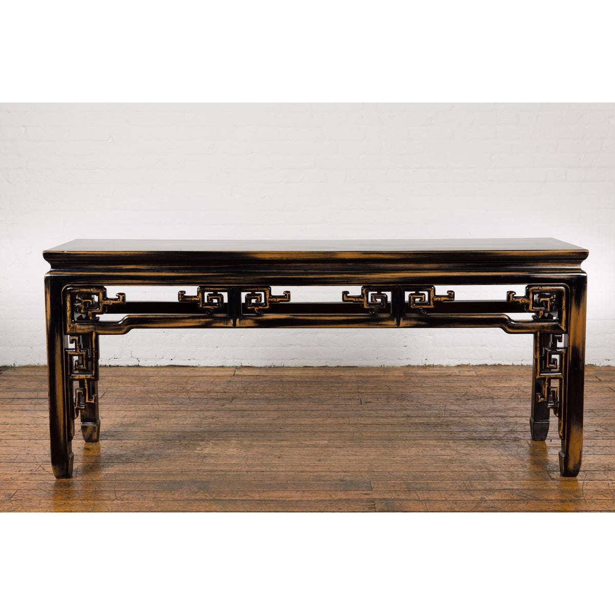 Chinese Vintage Black and Brown Low Console Table-2. Asian & Chinese Furniture, Art, Antiques, Vintage Home Décor for sale at FEA Home