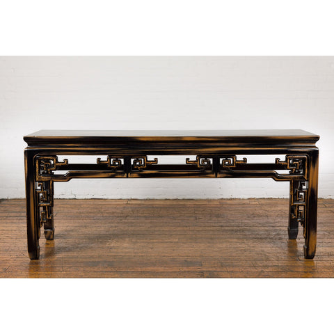 Chinese Vintage Black and Brown Low Console Table-YN1511-2. Asian & Chinese Furniture, Art, Antiques, Vintage Home Décor for sale at FEA Home