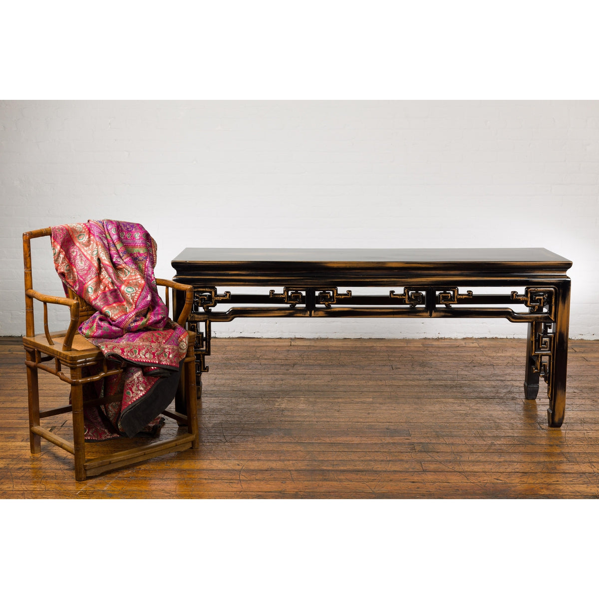 Chinese Vintage Black and Brown Low Console Table-3. Asian & Chinese Furniture, Art, Antiques, Vintage Home Décor for sale at FEA Home