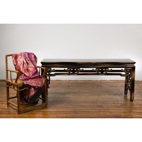 Chinese Vintage Black and Brown Low Console Table-YN1511-3. Asian & Chinese Furniture, Art, Antiques, Vintage Home Décor for sale at FEA Home