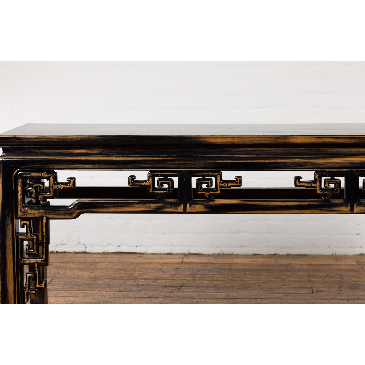 Chinese Vintage Black and Brown Low Console Table-6. Asian & Chinese Furniture, Art, Antiques, Vintage Home Décor for sale at FEA Home