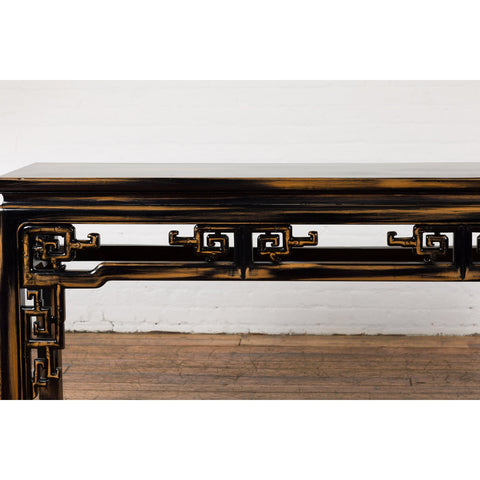 Chinese Vintage Black and Brown Low Console Table-YN1511-6. Asian & Chinese Furniture, Art, Antiques, Vintage Home Décor for sale at FEA Home