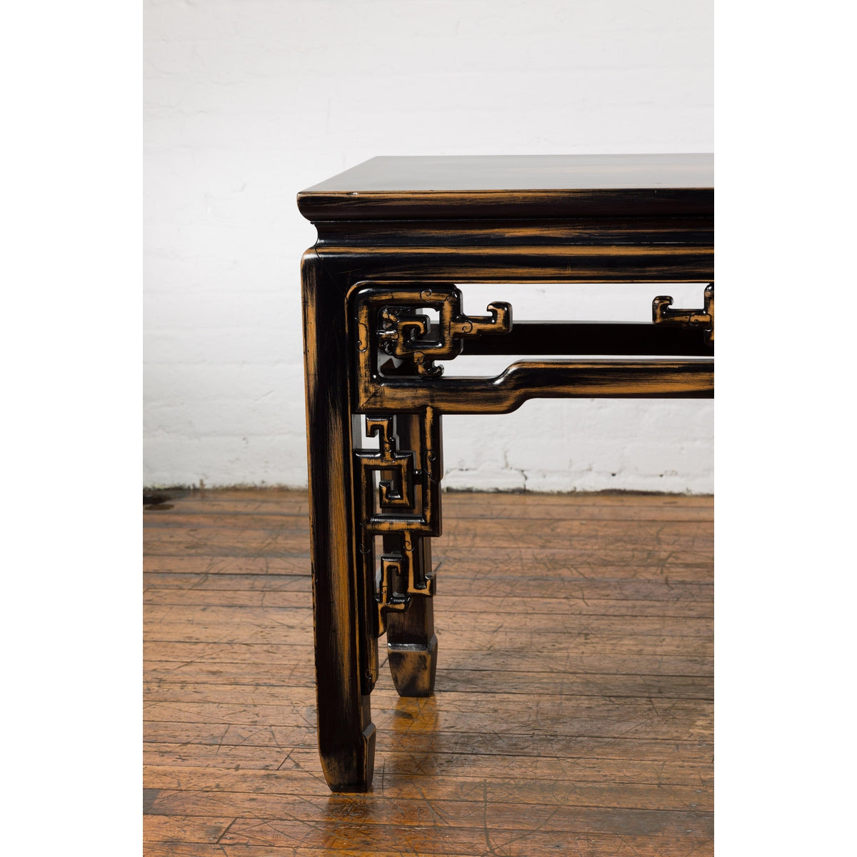 Chinese Vintage Black and Brown Low Console Table-7. Asian & Chinese Furniture, Art, Antiques, Vintage Home Décor for sale at FEA Home