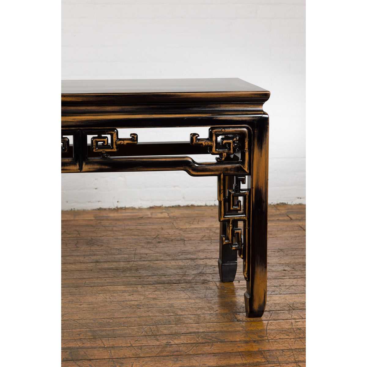 Chinese Vintage Black and Brown Low Console Table-8. Asian & Chinese Furniture, Art, Antiques, Vintage Home Décor for sale at FEA Home
