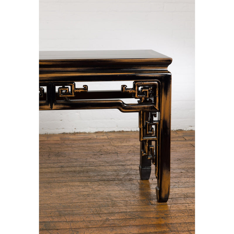 Chinese Vintage Black and Brown Low Console Table-YN1511-8. Asian & Chinese Furniture, Art, Antiques, Vintage Home Décor for sale at FEA Home