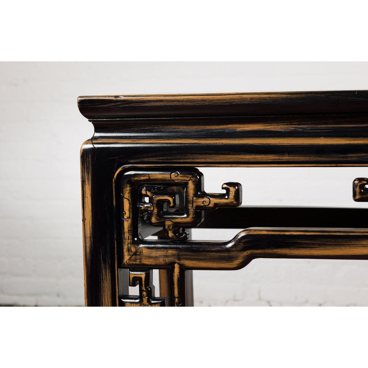 Chinese Vintage Black and Brown Low Console Table-9. Asian & Chinese Furniture, Art, Antiques, Vintage Home Décor for sale at FEA Home