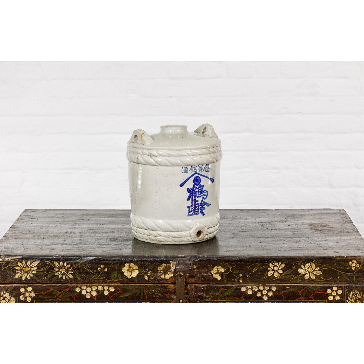 Meiji Period 19th Century Barrel Shaped Sake Jar with Calligraphy-11. Asian & Chinese Furniture, Art, Antiques, Vintage Home Décor for sale at FEA Home