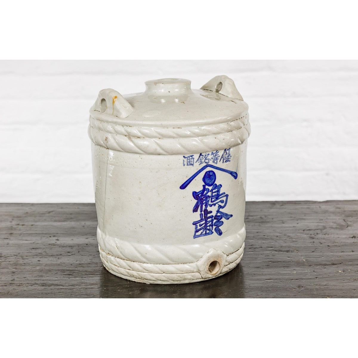 Meiji Period 19th Century Barrel Shaped Sake Jar with Calligraphy-12. Asian & Chinese Furniture, Art, Antiques, Vintage Home Décor for sale at FEA Home
