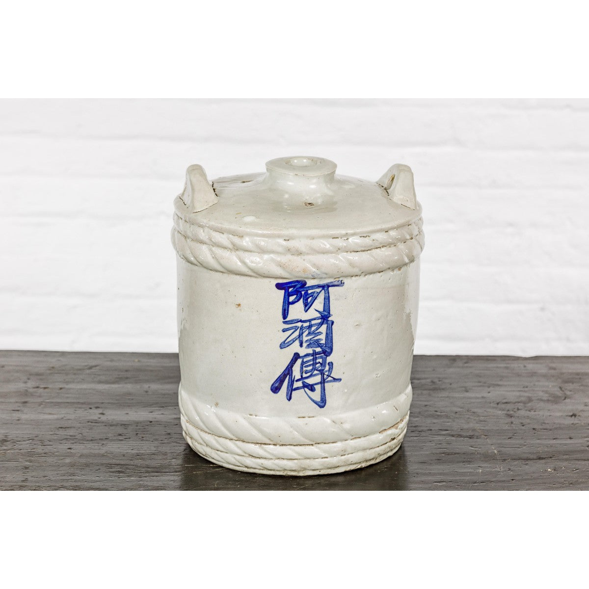 Meiji Period 19th Century Barrel Shaped Sake Jar with Calligraphy-14. Asian & Chinese Furniture, Art, Antiques, Vintage Home Décor for sale at FEA Home