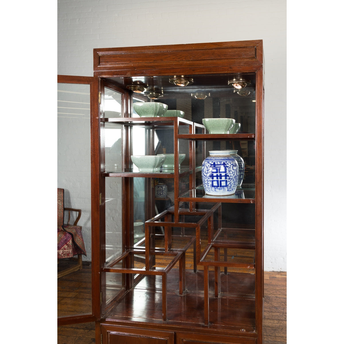 Qing Dynasty Style Retrofitted Vitrine Cabinet with Mirrors and Spot Lights-9. Asian & Chinese Furniture, Art, Antiques, Vintage Home Décor for sale at FEA Home