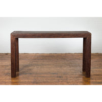 Rustic Vintage Thai Dark Brown Stained Woven Rattan Country Style Console Table