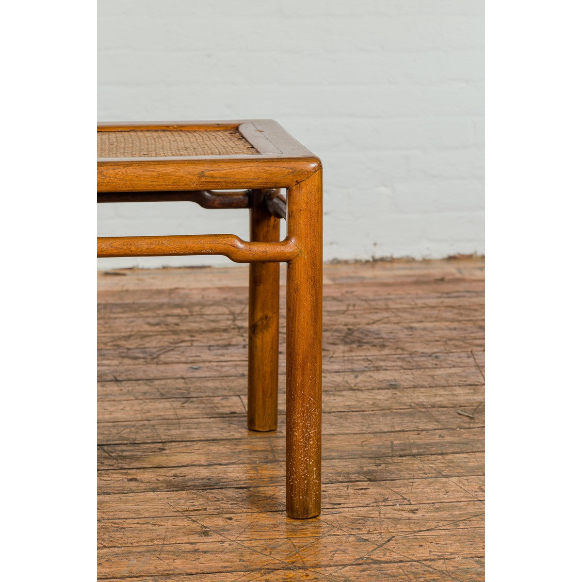 Antique Small Square Side Table with Rattan Insert and Humpback Stretcher-10. Asian & Chinese Furniture, Art, Antiques, Vintage Home Décor for sale at FEA Home