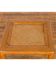 Antique Small Square Side Table with Rattan Insert and Humpback Stretcher-11. Asian & Chinese Furniture, Art, Antiques, Vintage Home Décor for sale at FEA Home