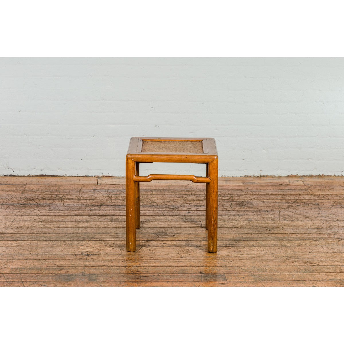 Antique Small Square Side Table with Rattan Insert and Humpback Stretcher-15. Asian & Chinese Furniture, Art, Antiques, Vintage Home Décor for sale at FEA Home