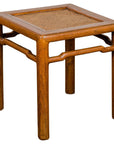 Antique Small Square Side Table with Rattan Insert and Humpback Stretcher-19. Asian & Chinese Furniture, Art, Antiques, Vintage Home Décor for sale at FEA Home