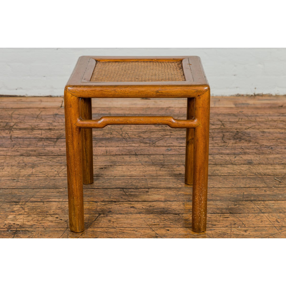 Antique Small Square Side Table with Rattan Insert and Humpback Stretcher-5. Asian & Chinese Furniture, Art, Antiques, Vintage Home Décor for sale at FEA Home
