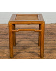 Antique Small Square Side Table with Rattan Insert and Humpback Stretcher-5. Asian & Chinese Furniture, Art, Antiques, Vintage Home Décor for sale at FEA Home