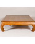 Large Light Brown Teak Vintage Coffee Table with Carved Chow Legs-10. Asian & Chinese Furniture, Art, Antiques, Vintage Home Décor for sale at FEA Home