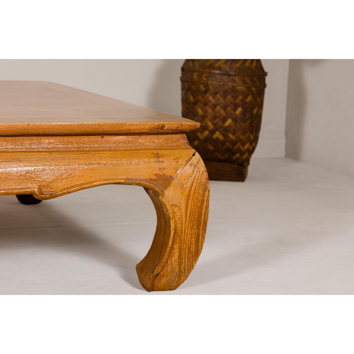 Large Light Brown Teak Vintage Coffee Table with Carved Chow Legs-13. Asian & Chinese Furniture, Art, Antiques, Vintage Home Décor for sale at FEA Home