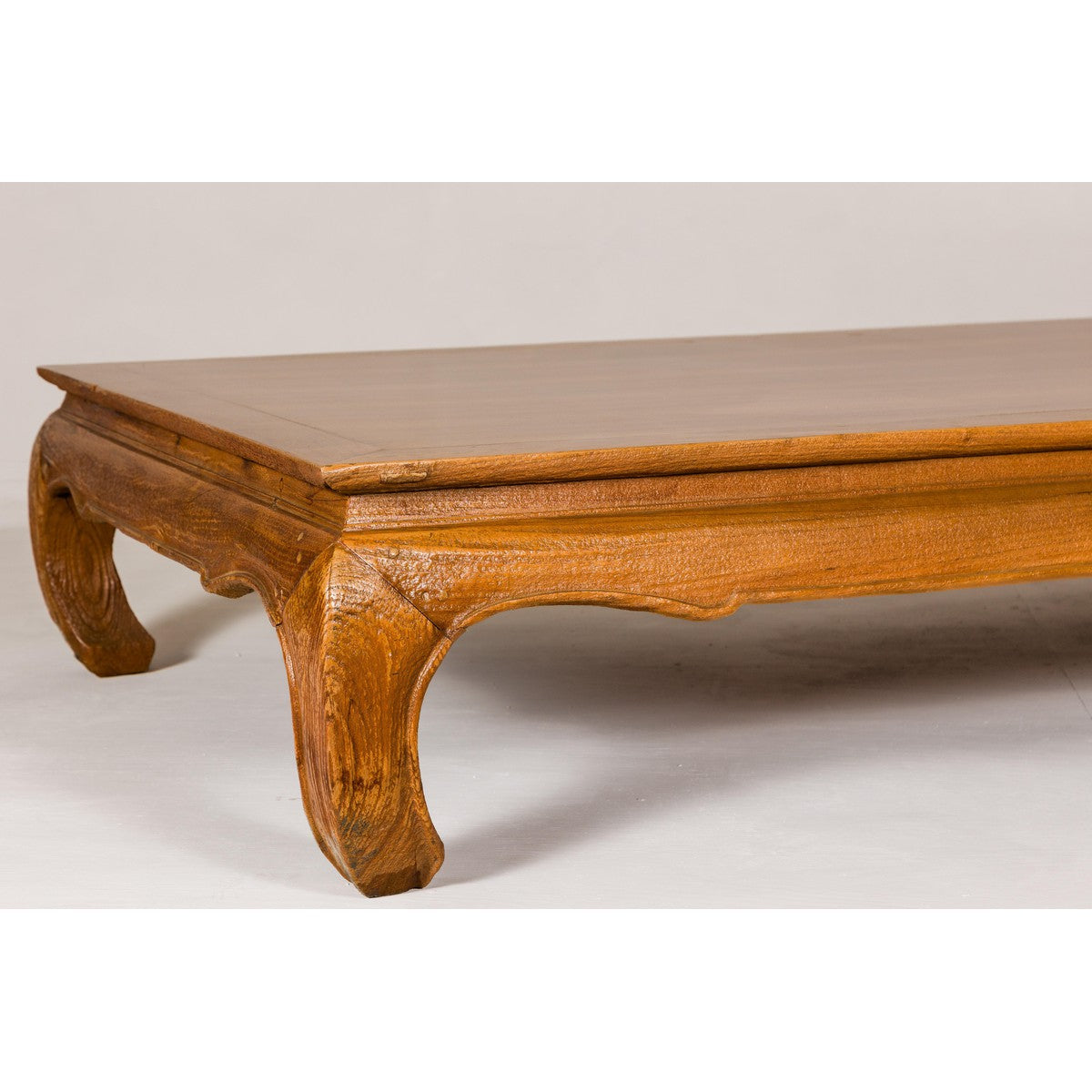 Large Light Brown Teak Vintage Coffee Table with Carved Chow Legs-5. Asian & Chinese Furniture, Art, Antiques, Vintage Home Décor for sale at FEA Home