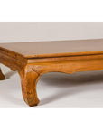 Large Light Brown Teak Vintage Coffee Table with Carved Chow Legs-5. Asian & Chinese Furniture, Art, Antiques, Vintage Home Décor for sale at FEA Home